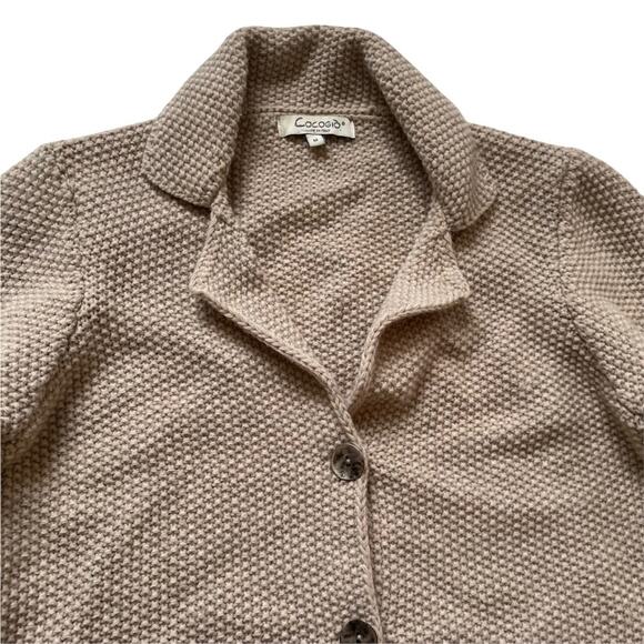Cocogio Waffle Knit Cardigan Collared Pockets Wool Blend Oatmeal Tan M EUC - Picture 3 of 11